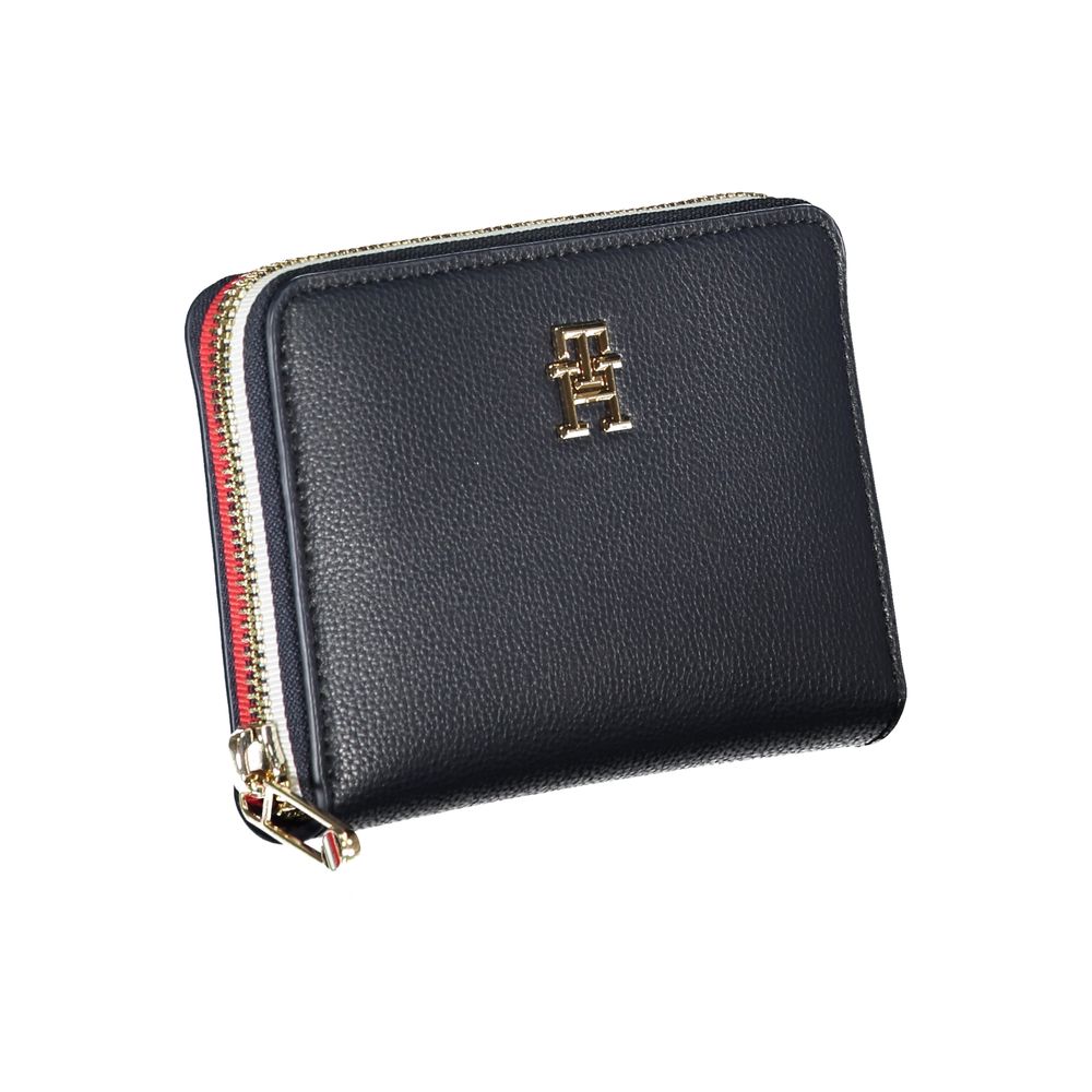 Elegante cartera azul multiusos con cierre de cremallera