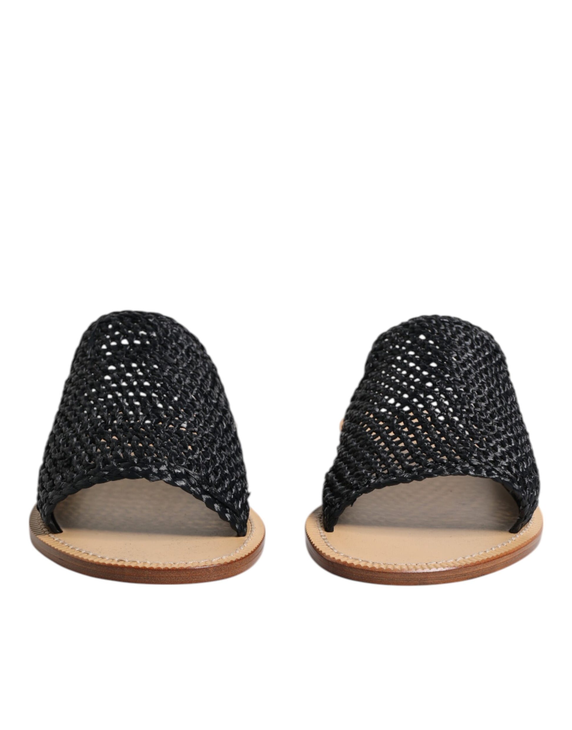 Sandalias negras de rafia trenzada monocromática