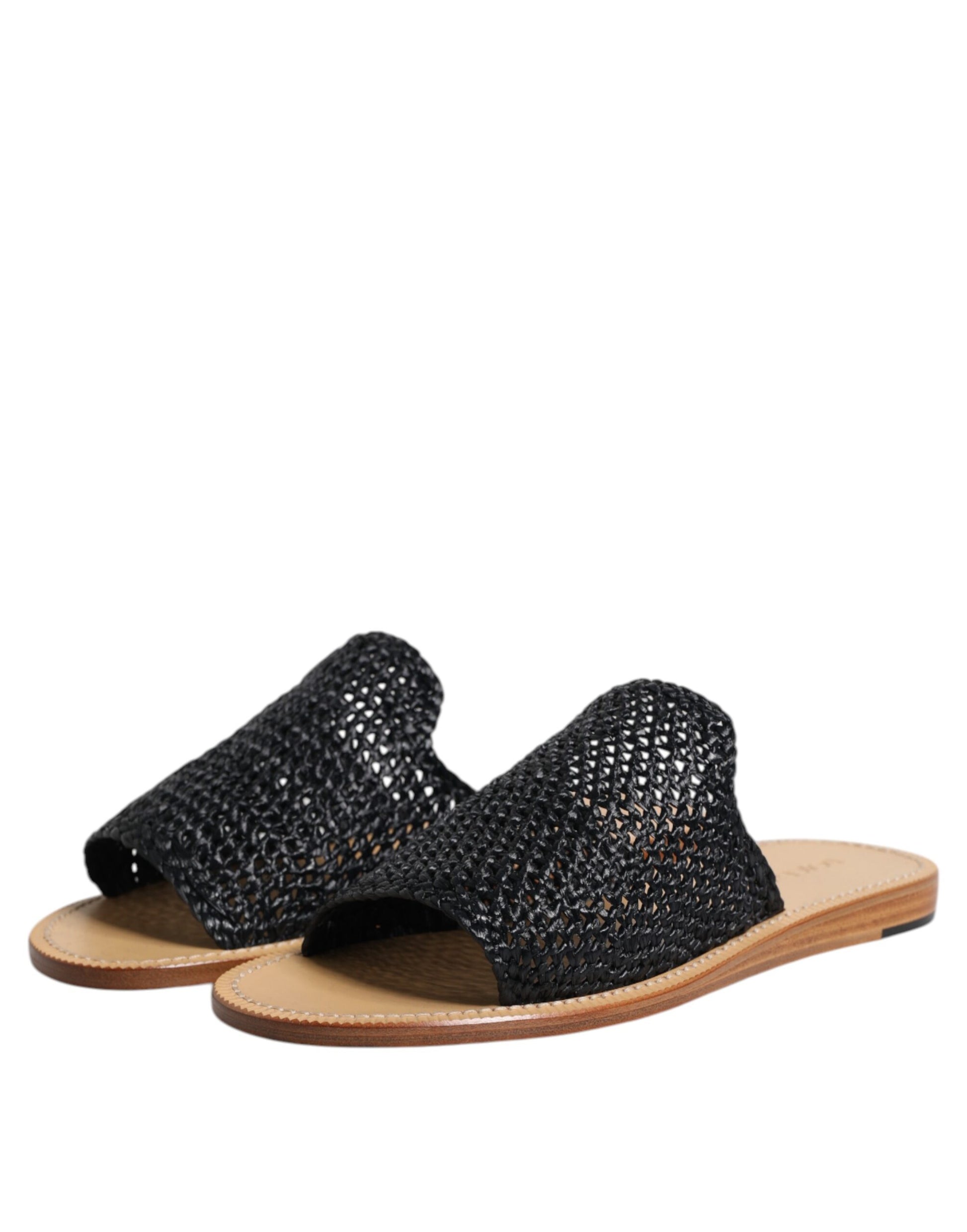 Sandalias negras de rafia trenzada monocromática