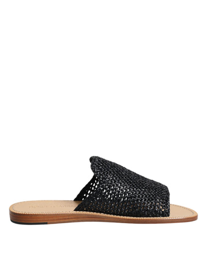 Sandalias negras de rafia trenzada monocromática