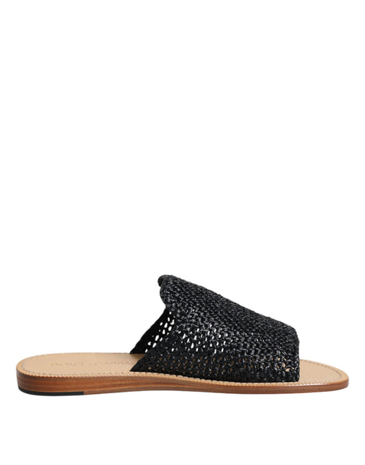 Sandalias negras de rafia trenzada monocromática