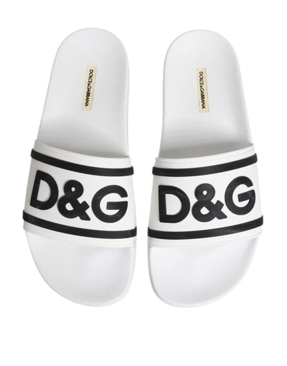 White DG Logo Slides Sandals Beachwear Shoes
