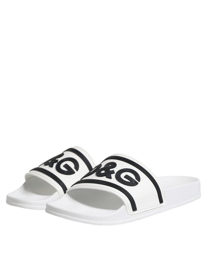 White DG Logo Slides Sandals Beachwear Shoes