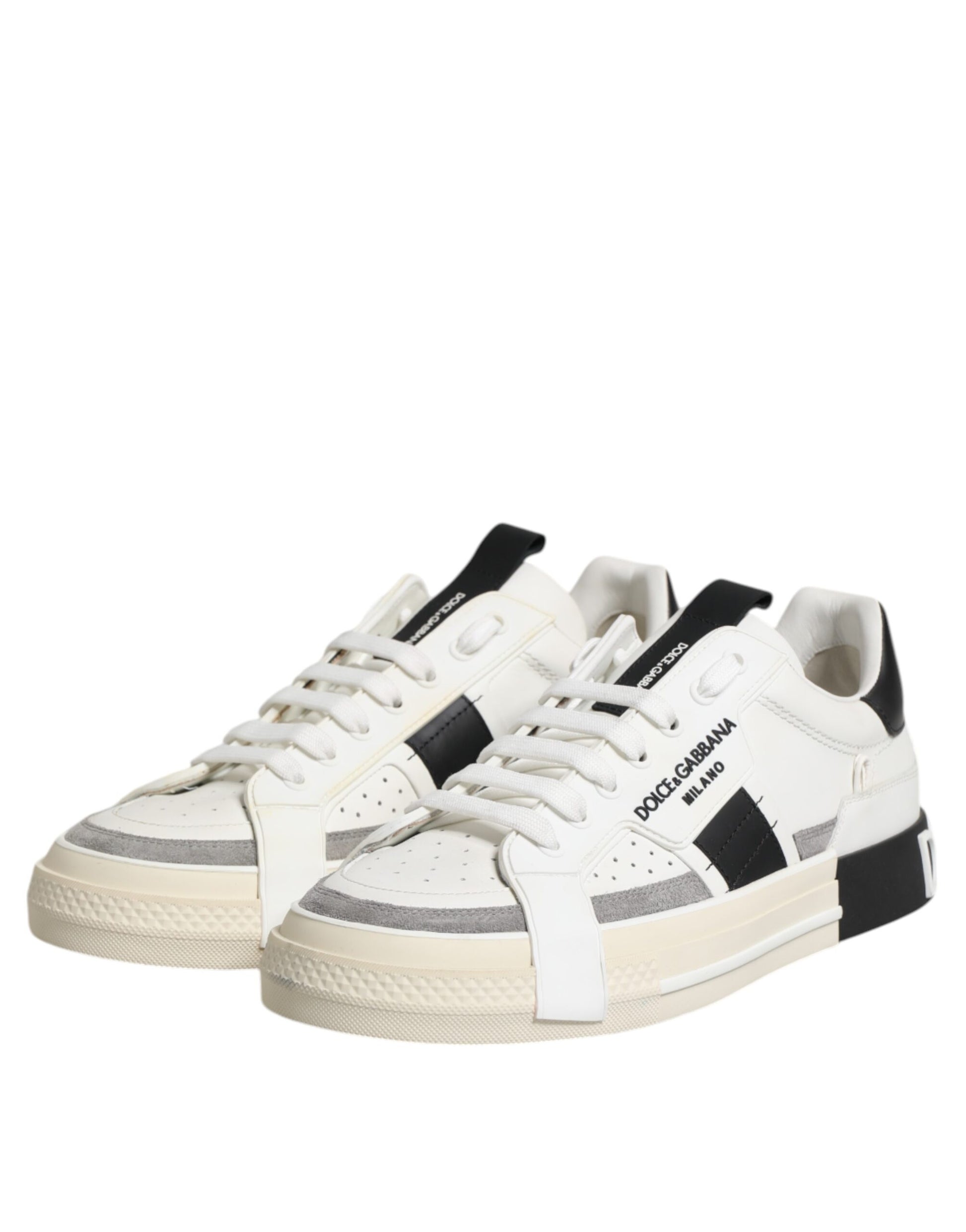 White Black Leather Milano Men Sneakers Shoes