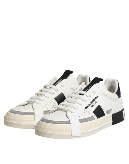 White Black Leather Milano Men Sneakers Shoes