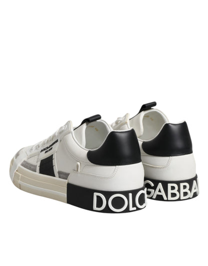 White Black Leather Milano Men Sneakers Shoes