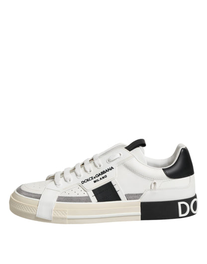 White Black Leather Milano Men Sneakers Shoes