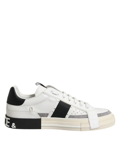 White Black Leather Milano Men Sneakers Shoes