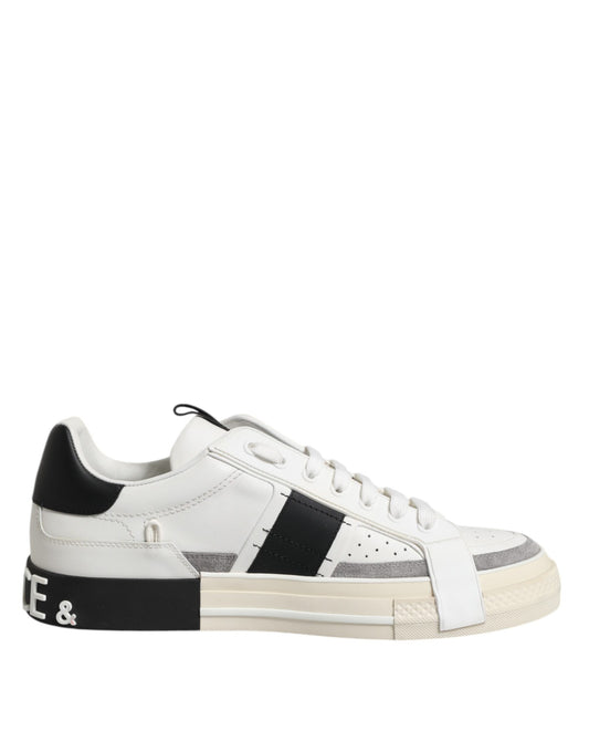 White Black Leather Milano Men Sneakers Shoes
