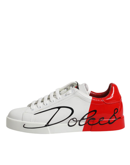 White Red Leather Logo Low Top Sneakers Shoes