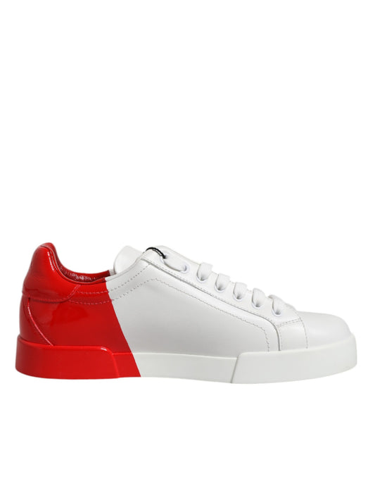 White Red Leather Logo Low Top Sneakers Shoes