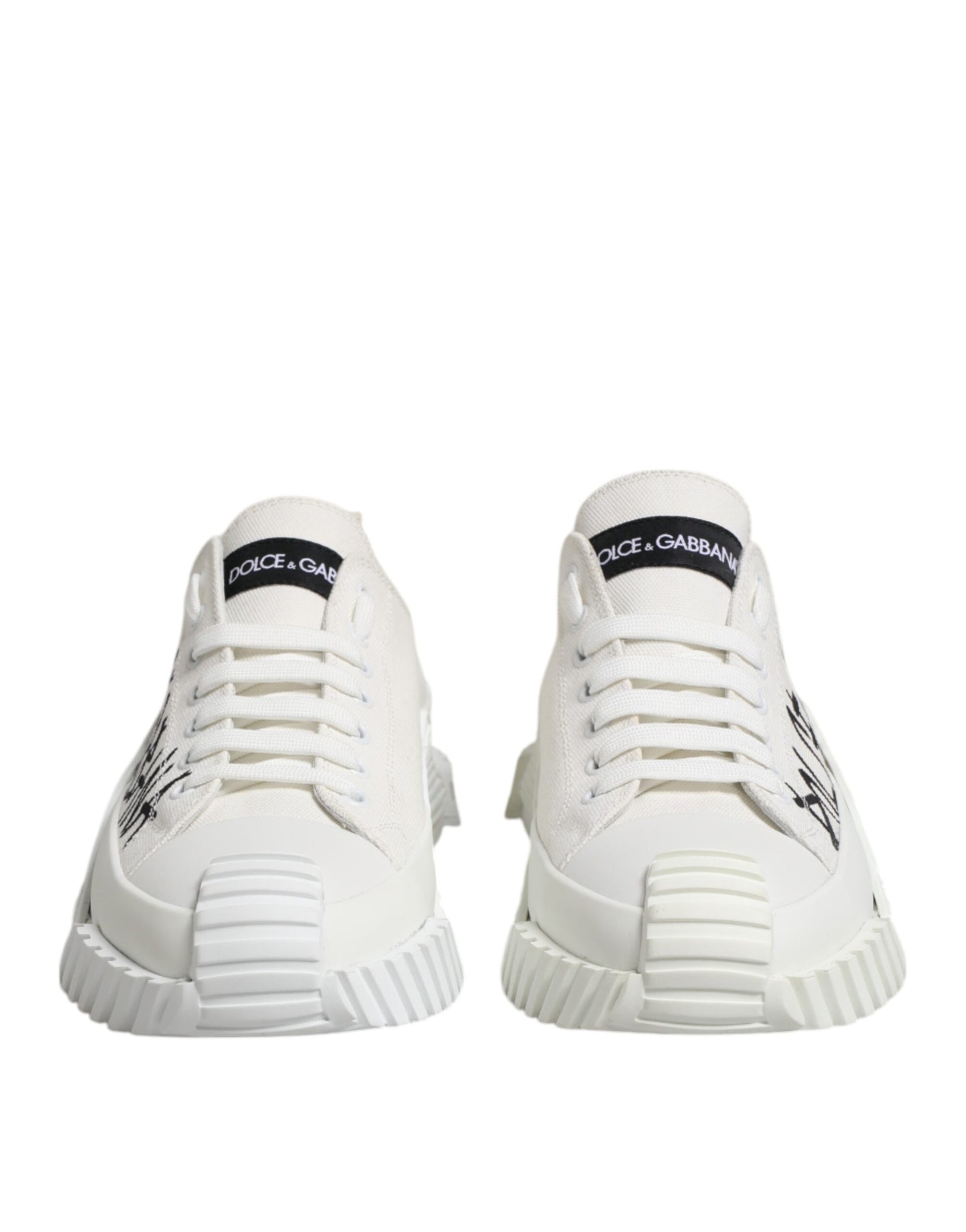 White Logo Print Lace Up Low Top Sneakers Shoes