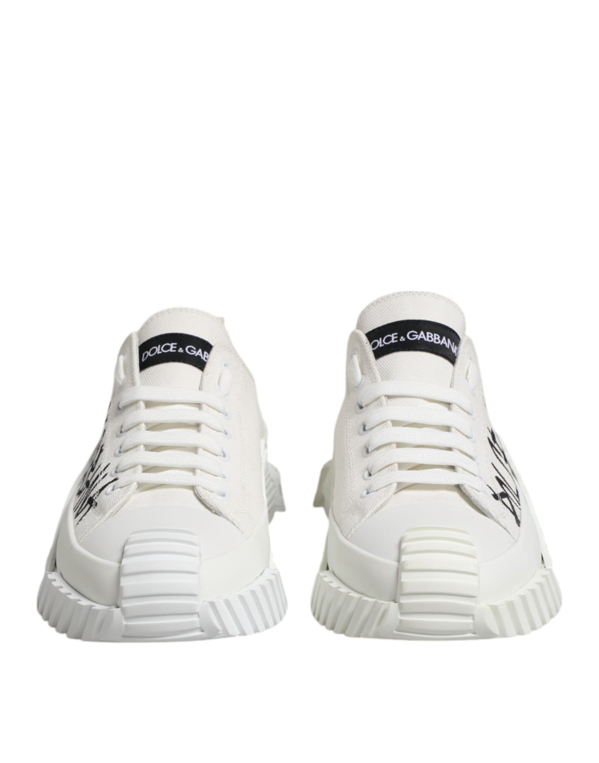 White Logo Print Lace Up Low Top Sneakers Shoes