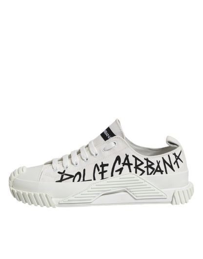 White Logo Print Lace Up Low Top Sneakers Shoes