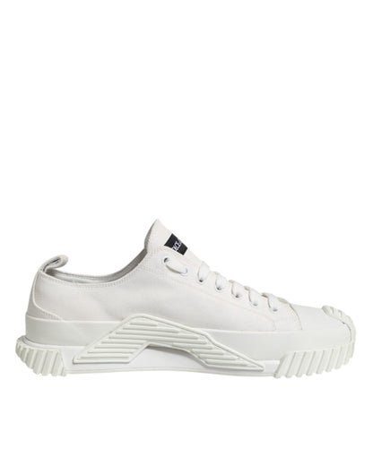 White Logo Print Lace Up Low Top Sneakers Shoes