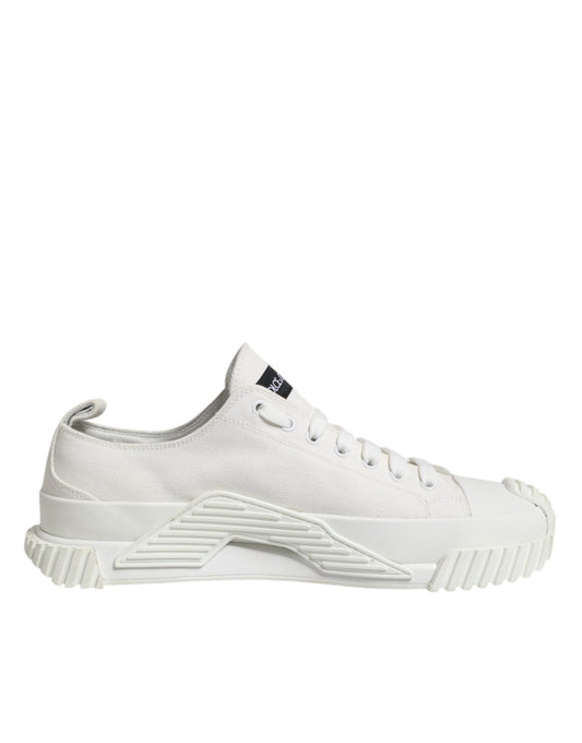 White Logo Print Lace Up Low Top Sneakers Shoes