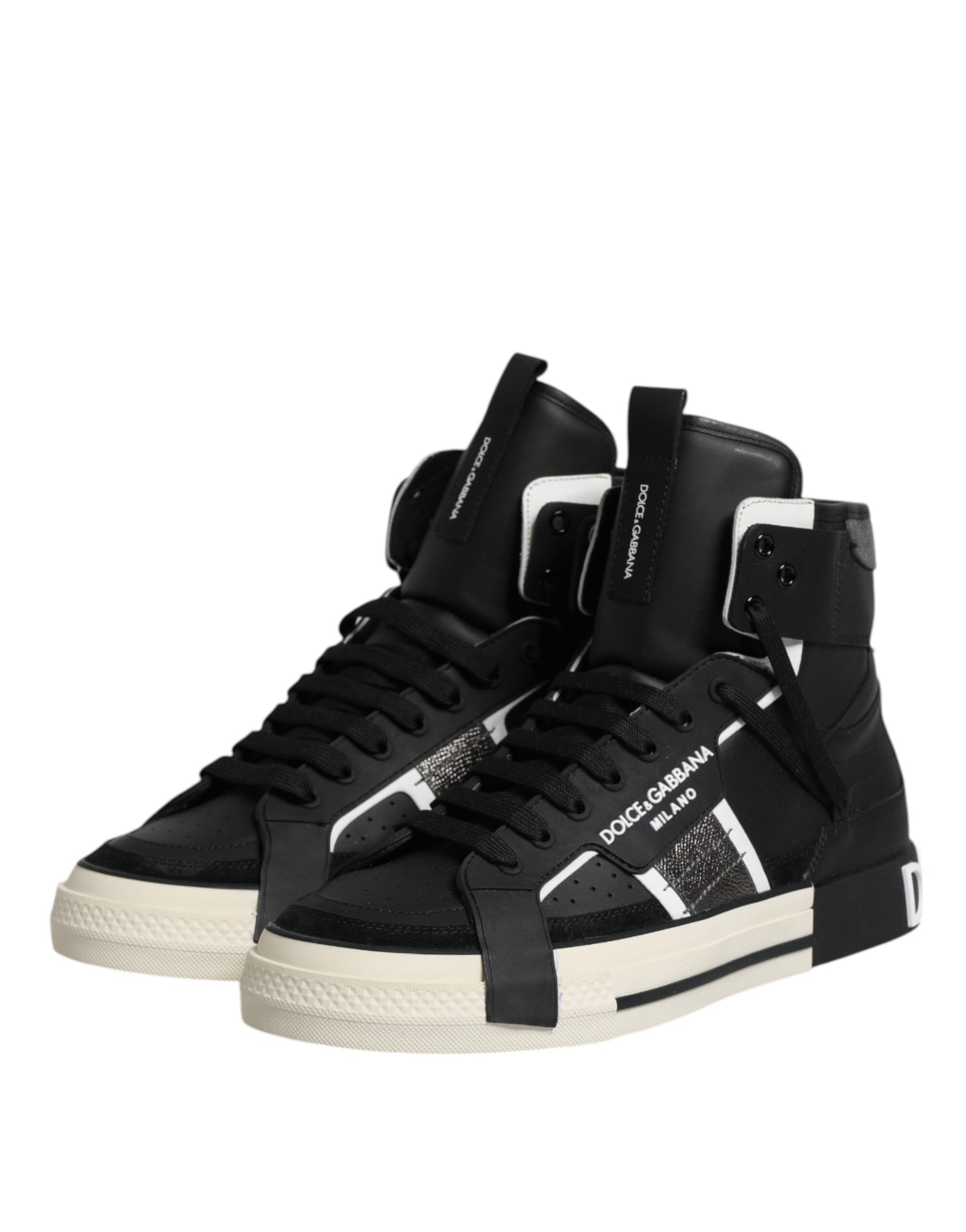 Black Leather High Top Logo Men Sneakers Shoes