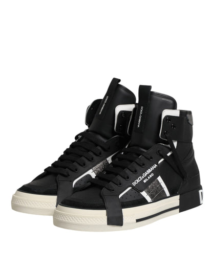 Black Leather High Top Logo Men Sneakers Shoes