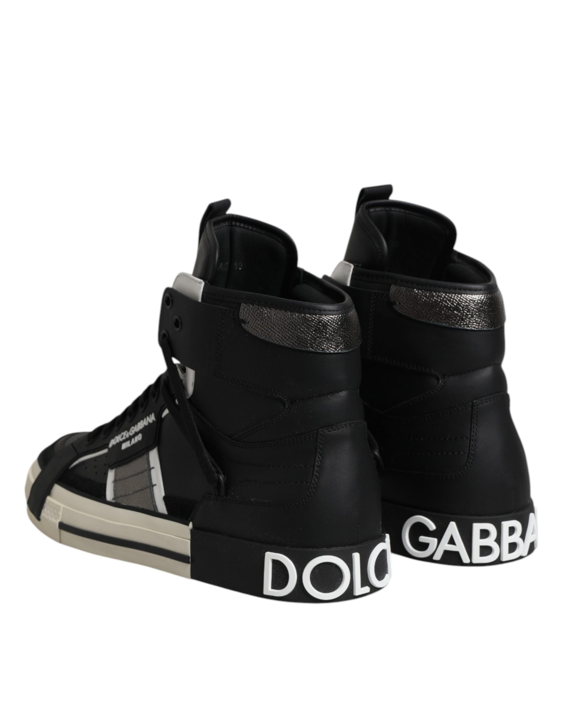Black Leather High Top Logo Men Sneakers Shoes