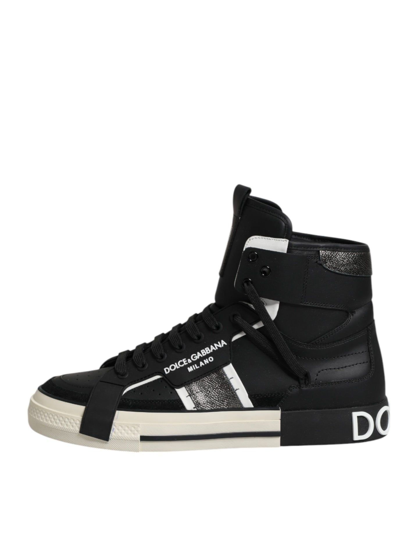 Black Leather High Top Logo Men Sneakers Shoes