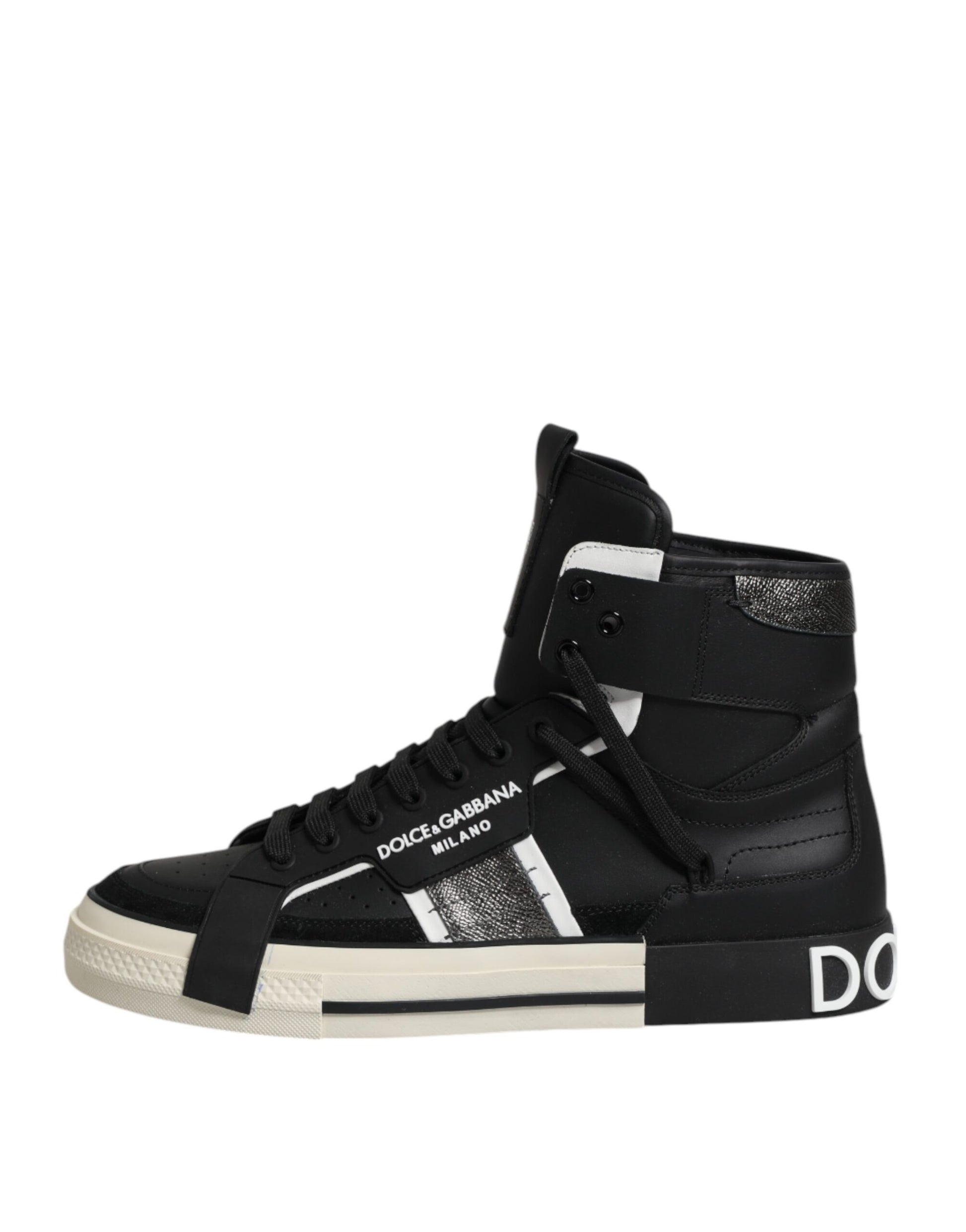 Black Leather High Top Logo Men Sneakers Shoes