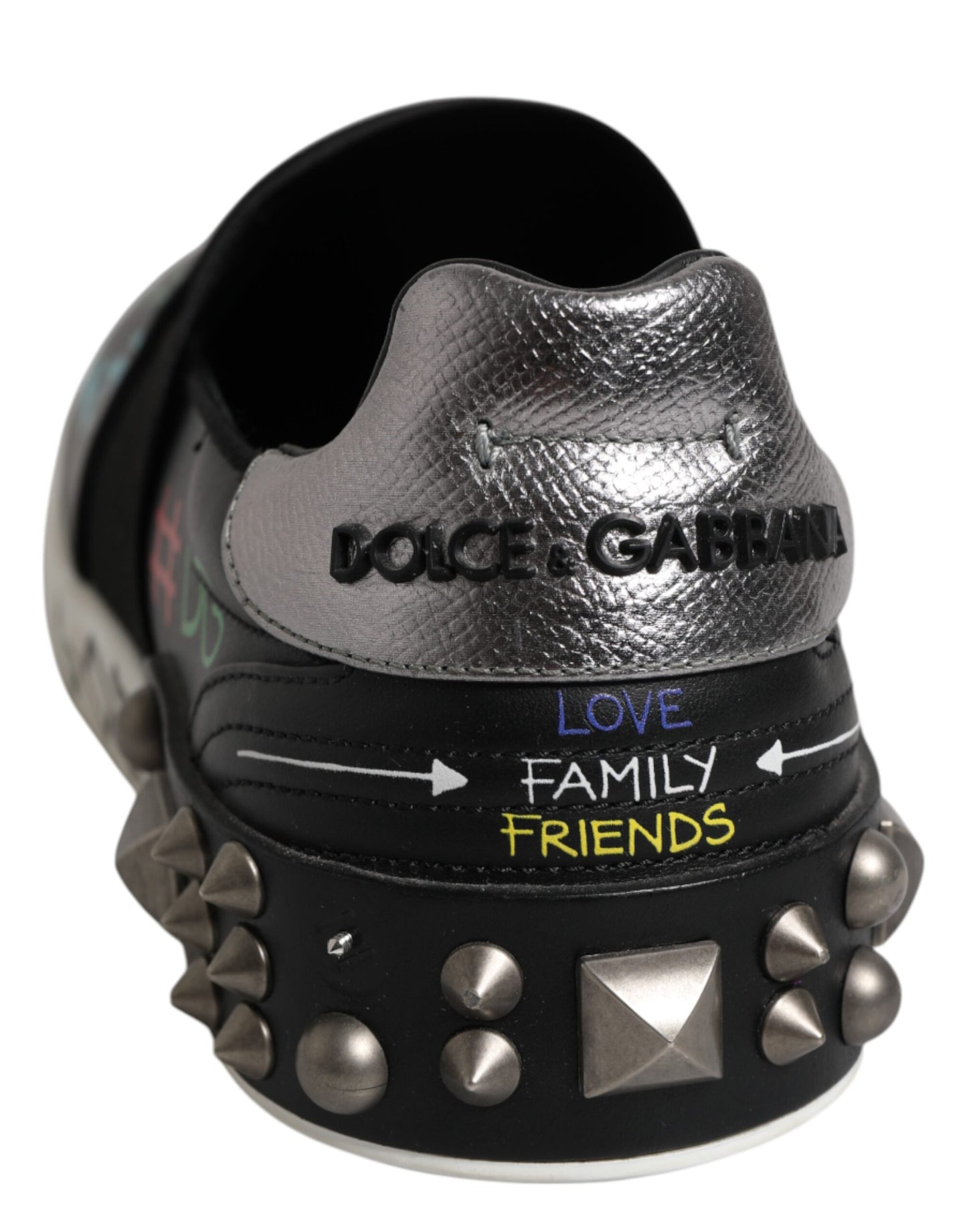 Black Leather Studded Graffiti Sneakers Shoes