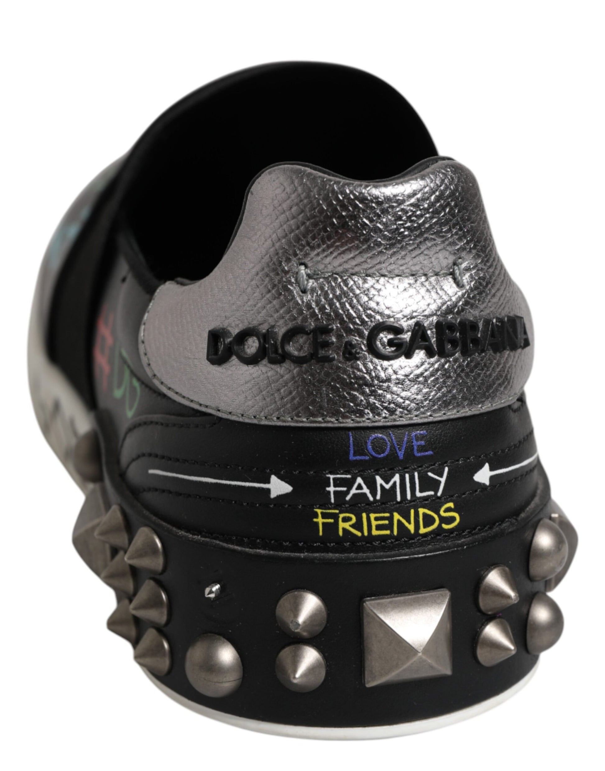 Black Leather Studded Graffiti Sneakers Shoes