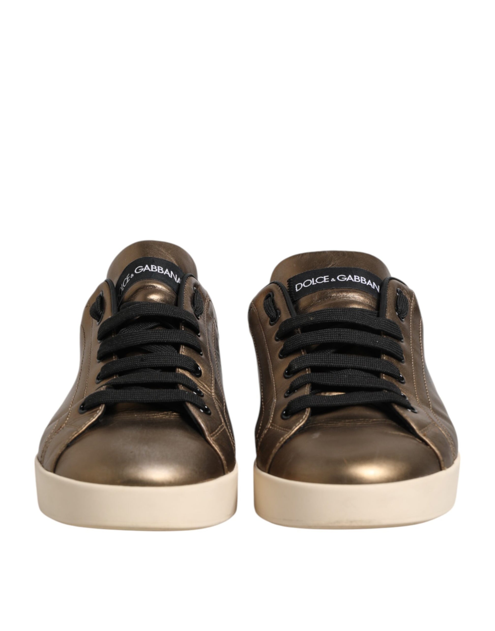 Gold Portofino Leather Low Top Sneakers Shoes