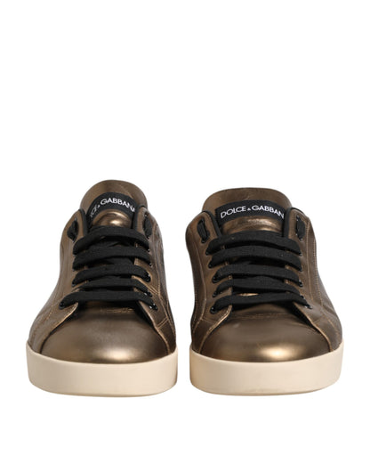 Gold Portofino Leather Low Top Sneakers Shoes