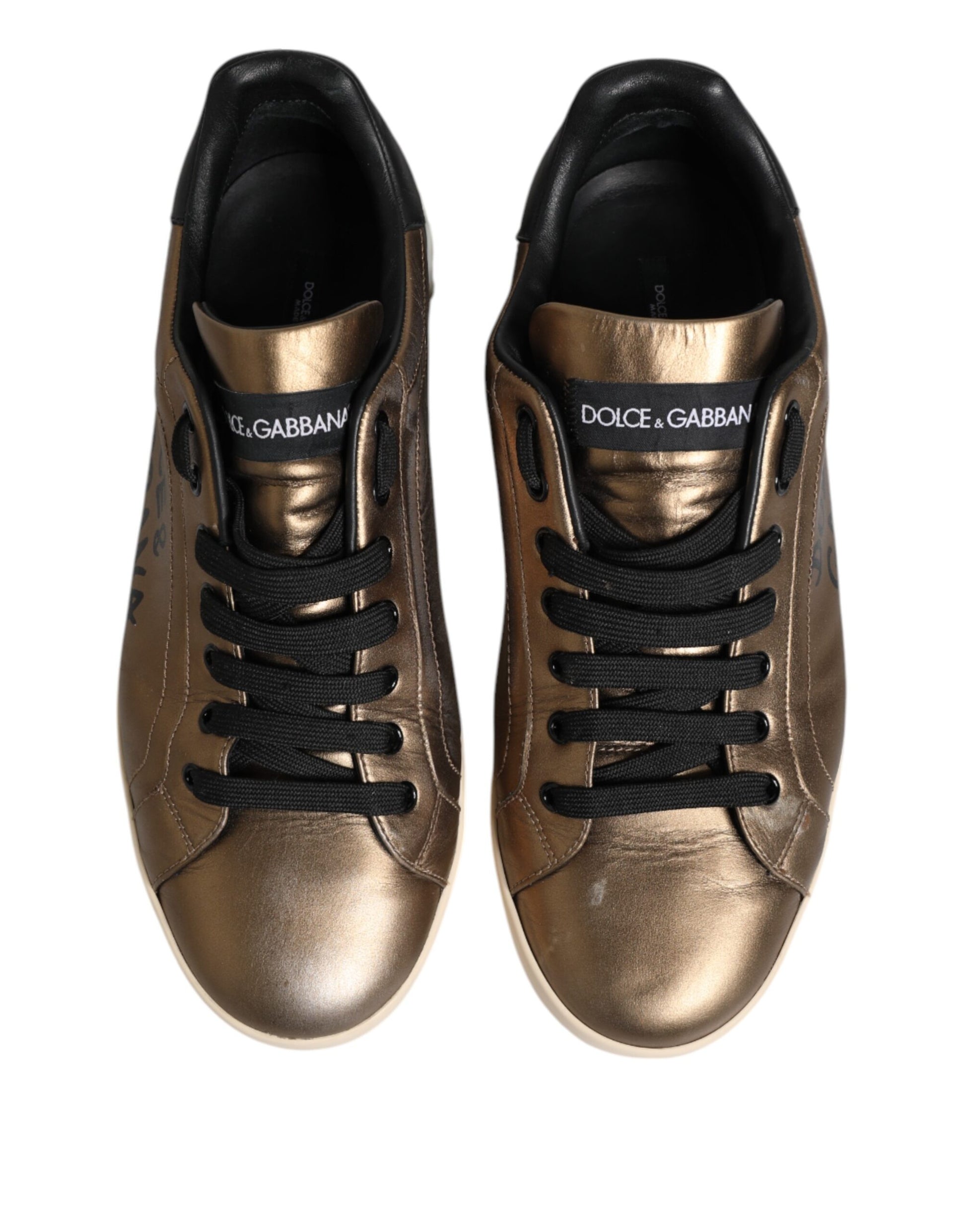 Gold Portofino Leather Low Top Sneakers Shoes
