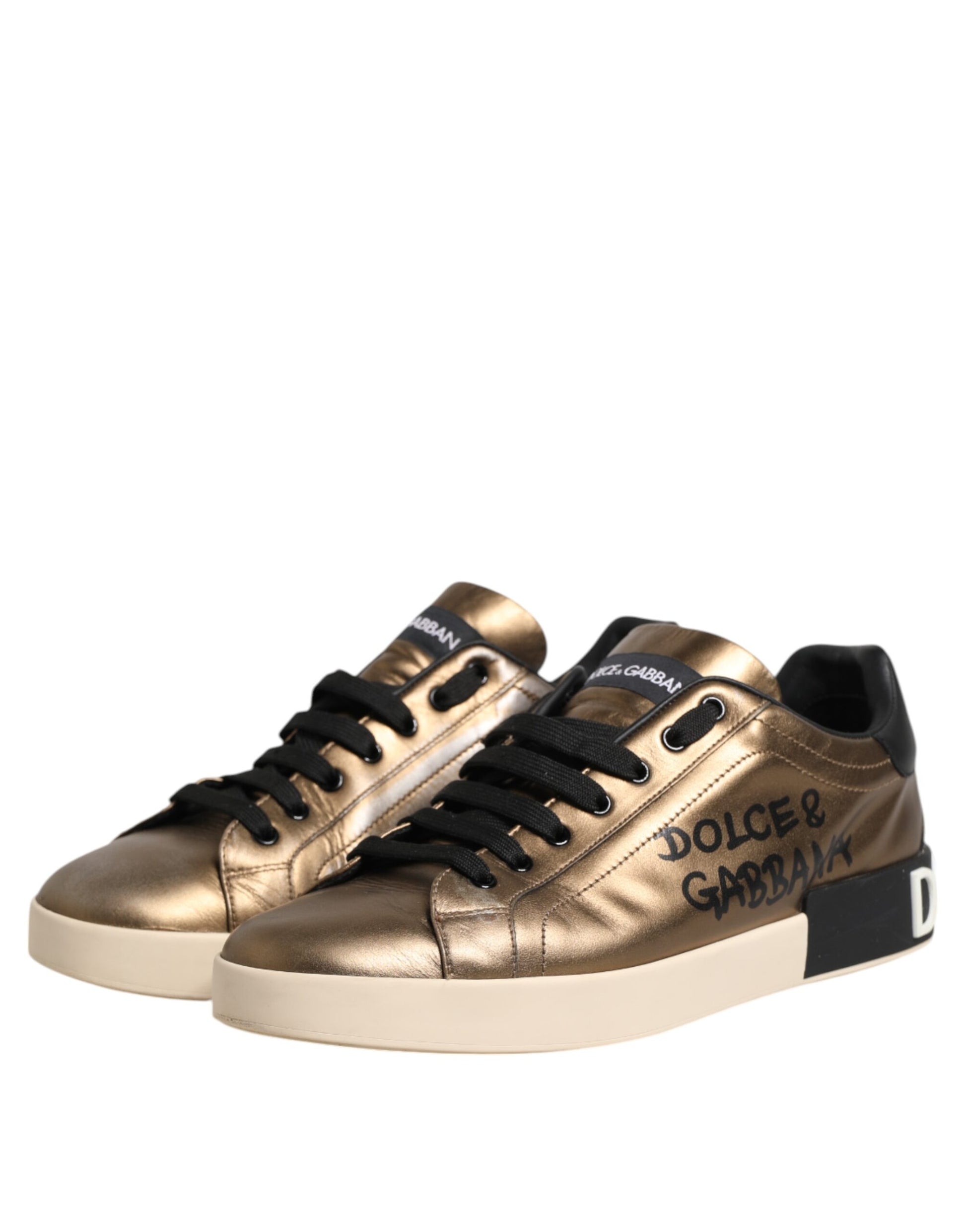 Gold Portofino Leather Low Top Sneakers Shoes