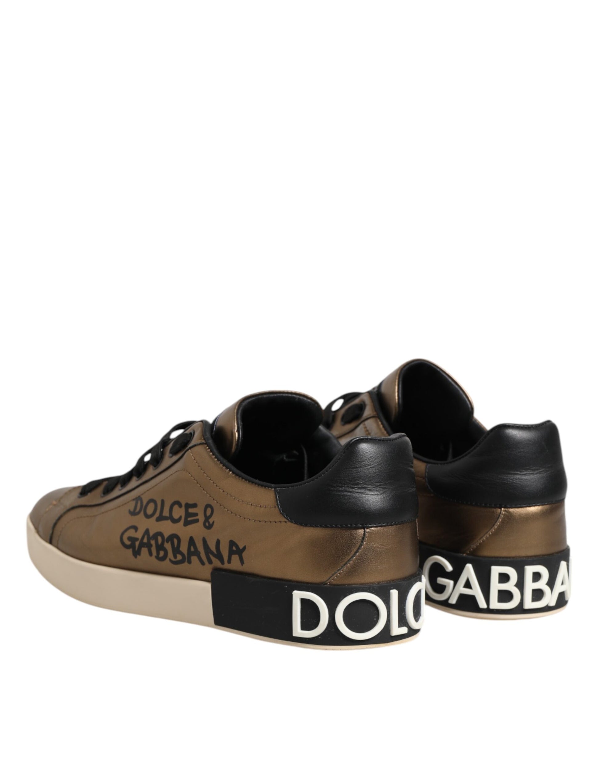 Gold Portofino Leather Low Top Sneakers Shoes