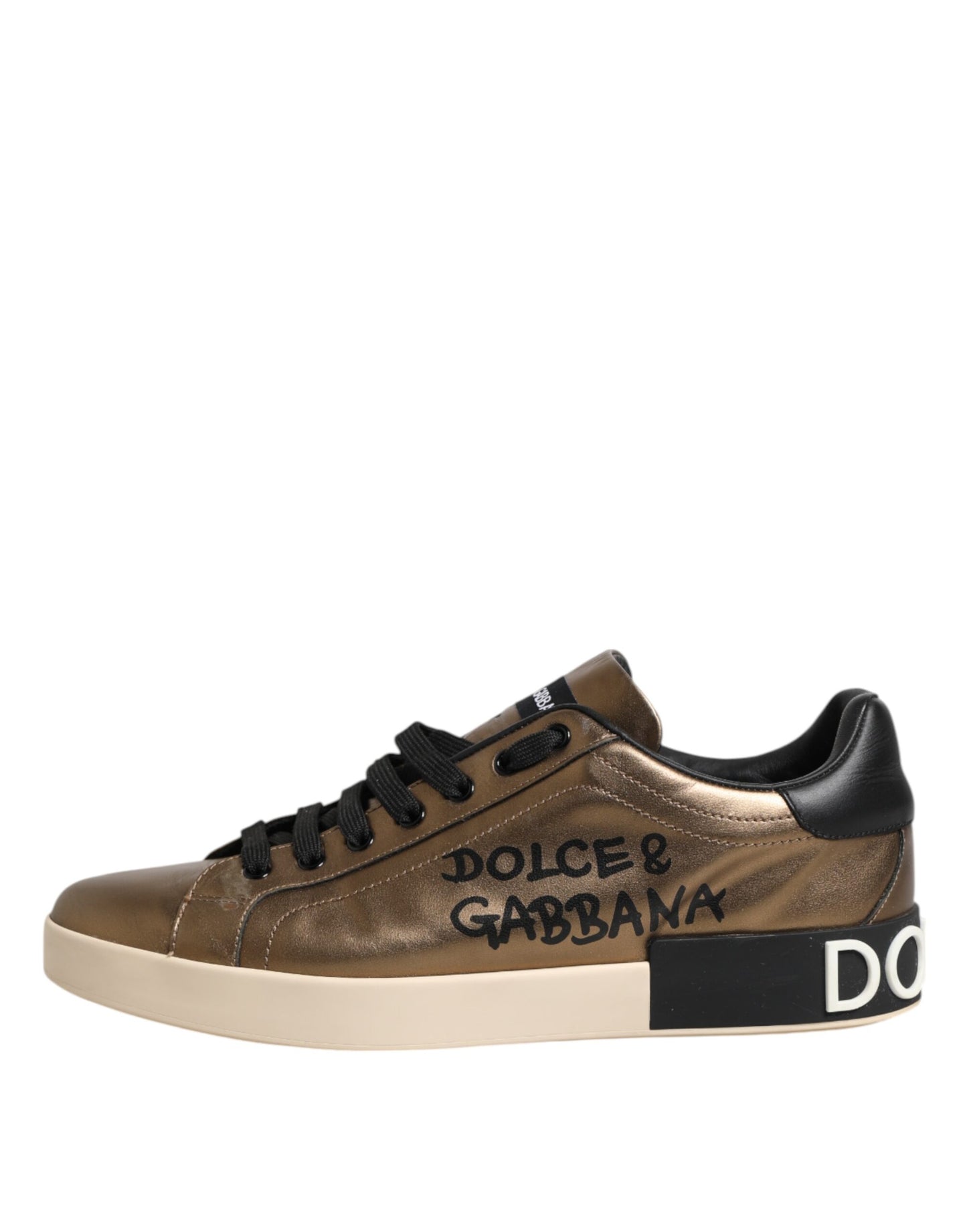 Gold Portofino Leather Low Top Sneakers Shoes
