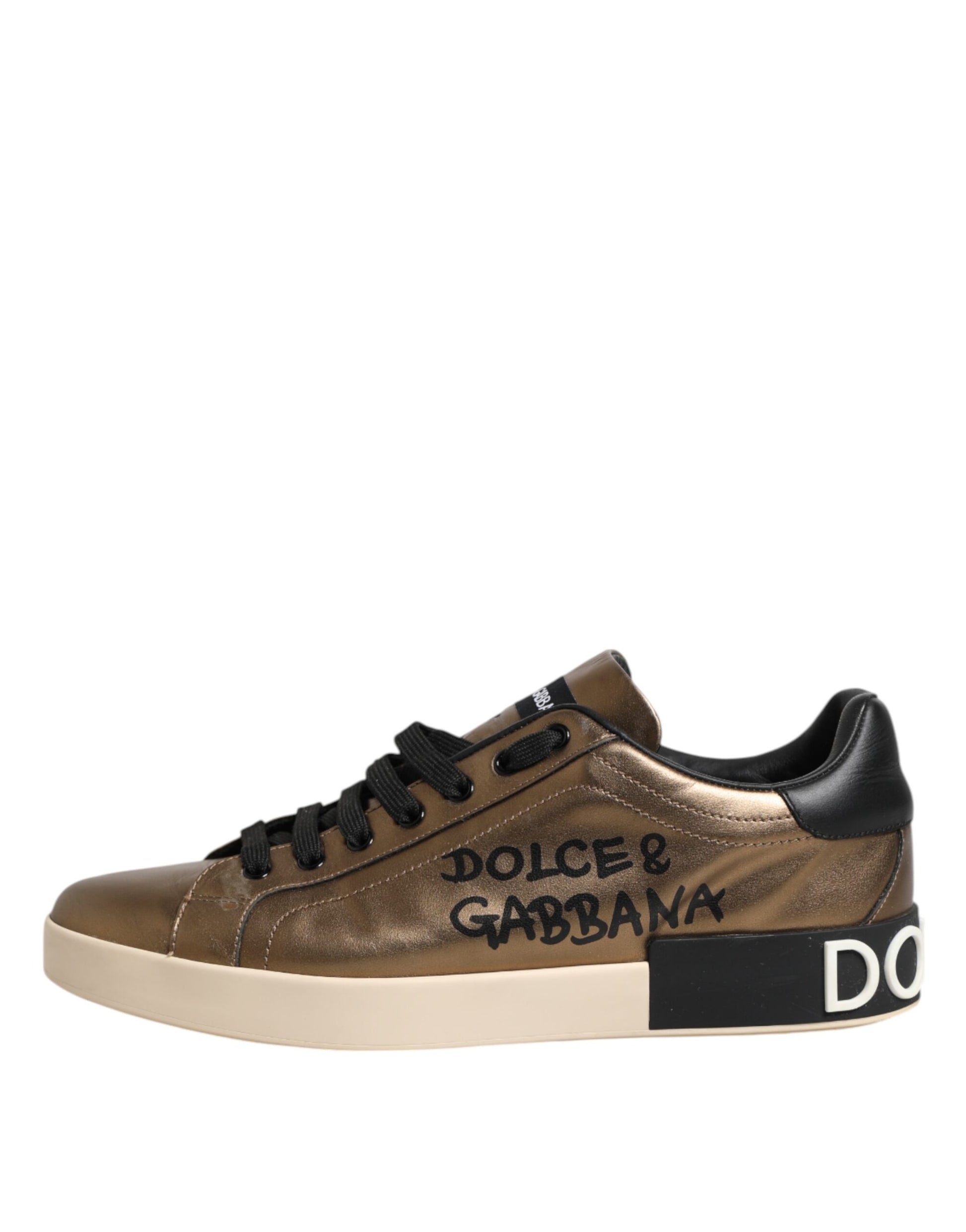 Gold Portofino Leather Low Top Sneakers Shoes