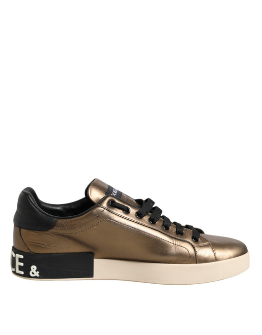 Gold Portofino Leather Low Top Sneakers Shoes