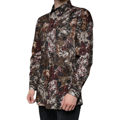Multicolor Floral GOLD Cotton Men Dress Shirt