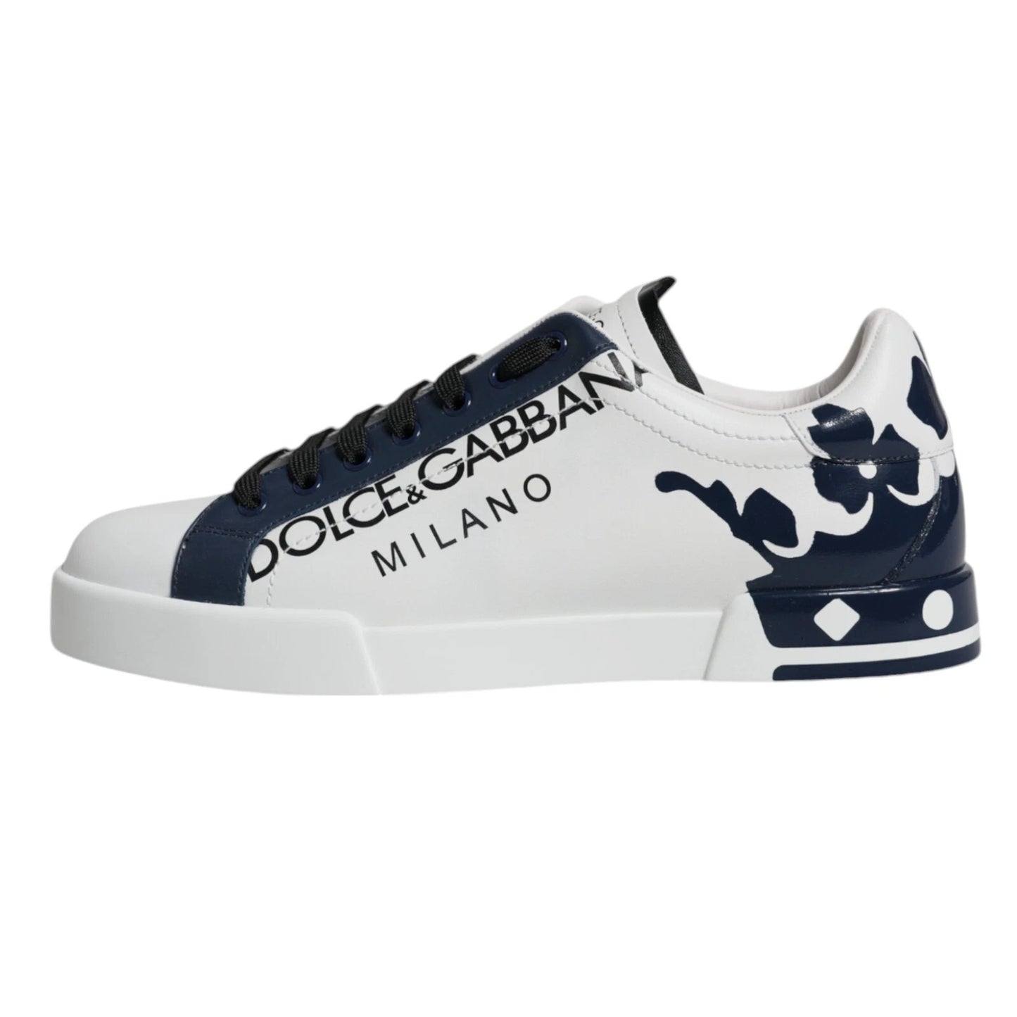 White Blue Leather Crown Milano Sneaker Shoes