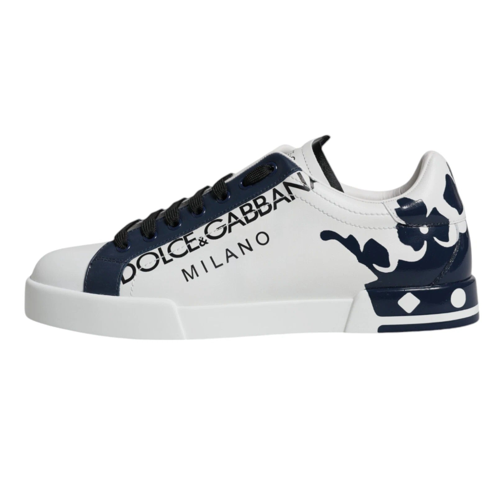 White Blue Leather Crown Milano Sneaker Shoes