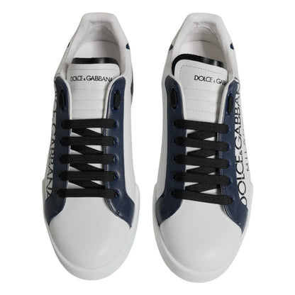White Blue Leather Crown Milano Sneaker Shoes
