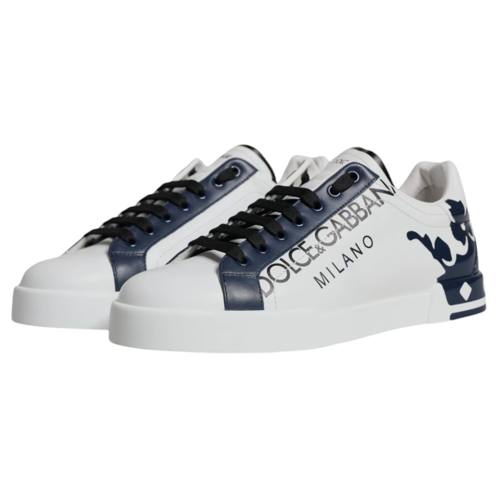 White Blue Leather Crown Milano Sneaker Shoes