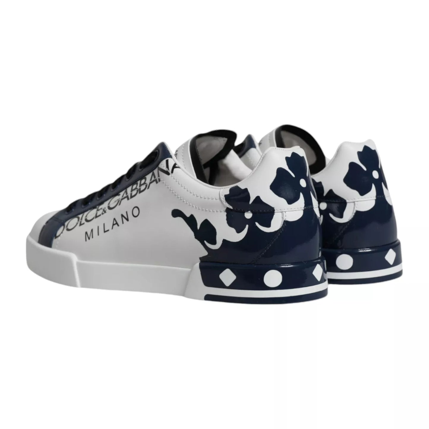 White Blue Leather Crown Milano Sneaker Shoes