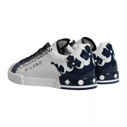White Blue Leather Crown Milano Sneaker Shoes