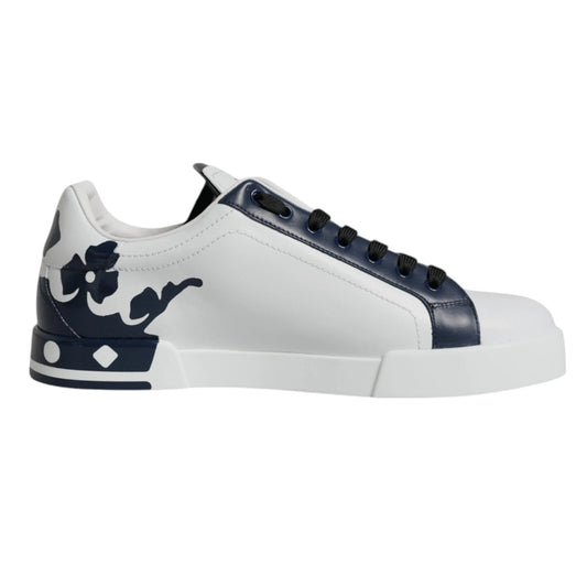 White Blue Leather Crown Milano Sneaker Shoes