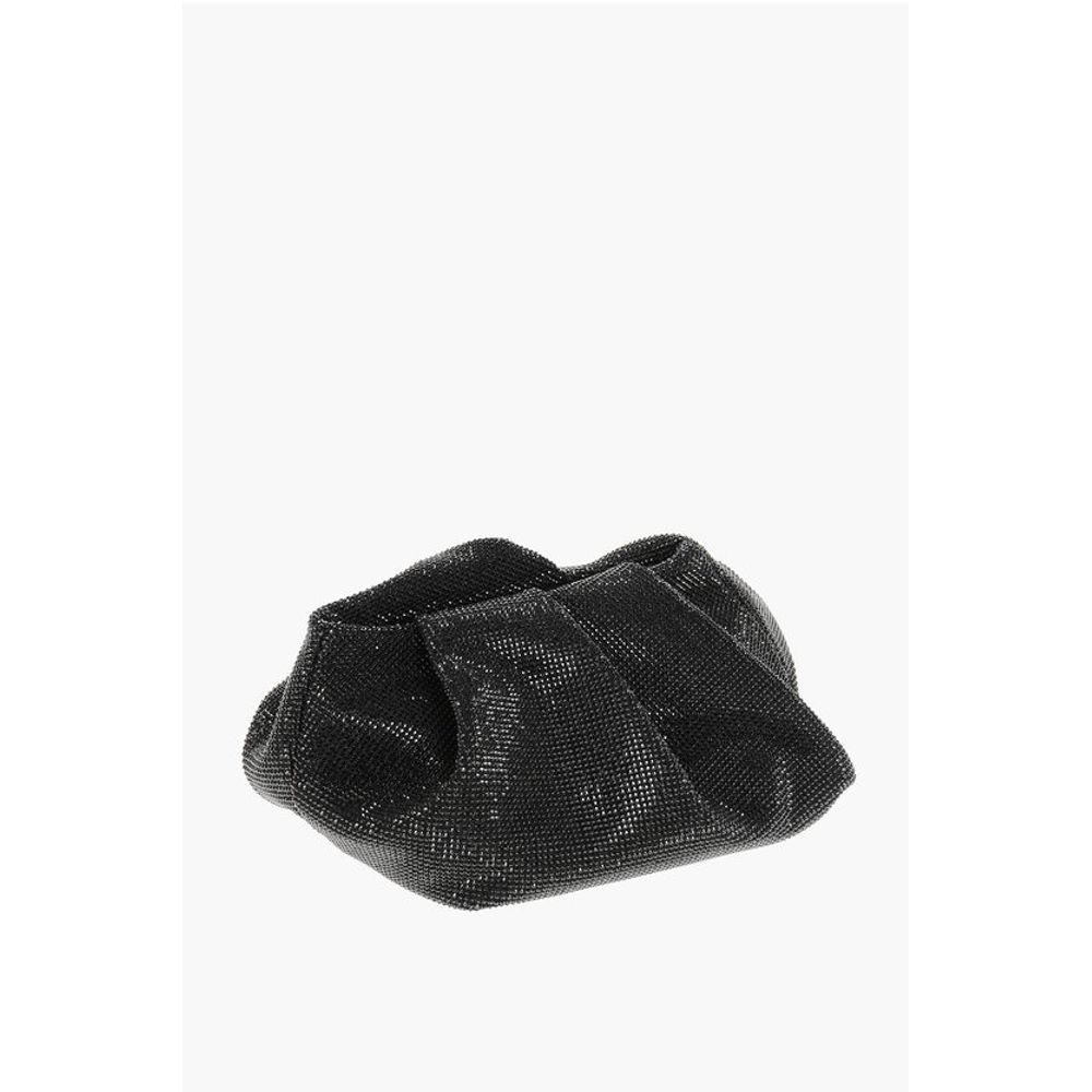 Leather ROSE Clutch with All-Over Rhinestones