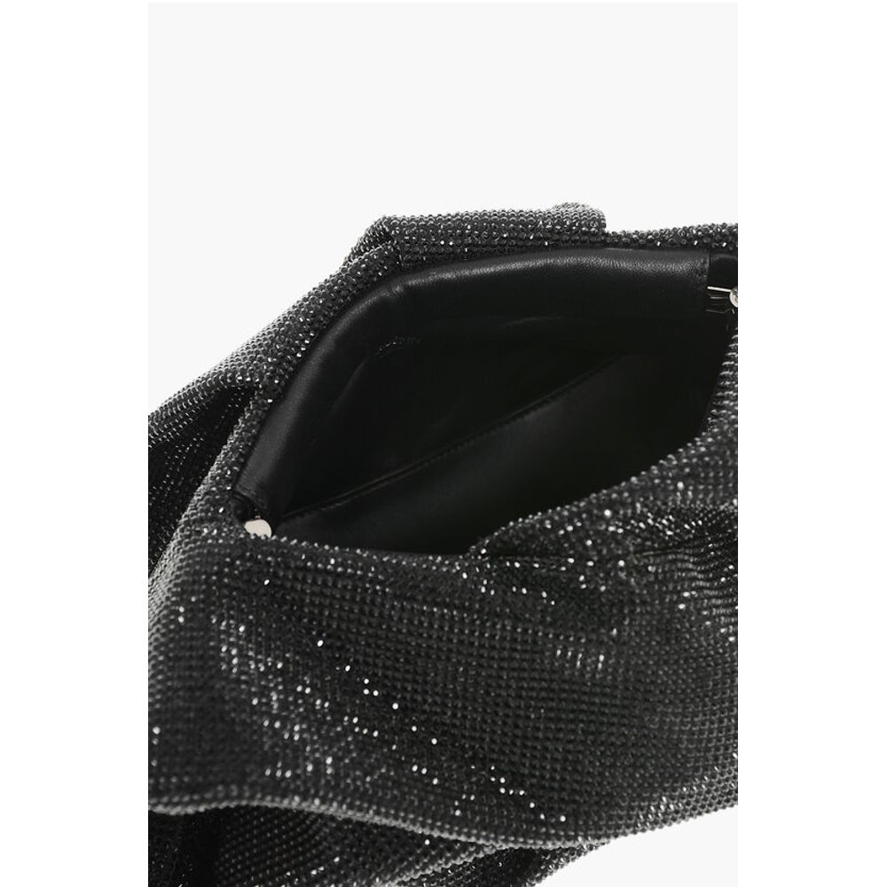 Leather ROSE Clutch with All-Over Rhinestones