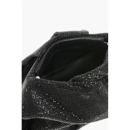 Leather ROSE Clutch with All-Over Rhinestones