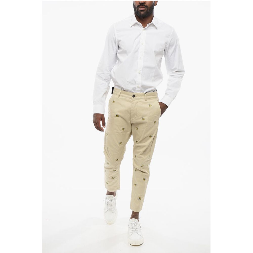 Cotton BANANA Chinos Pants with All-Over Embroideries