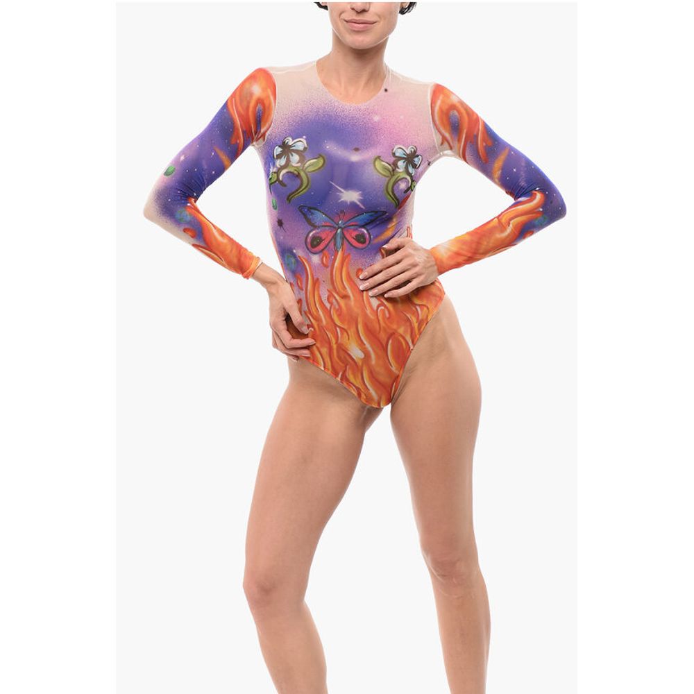 Graffiti Patterned Sheer Bodysuit