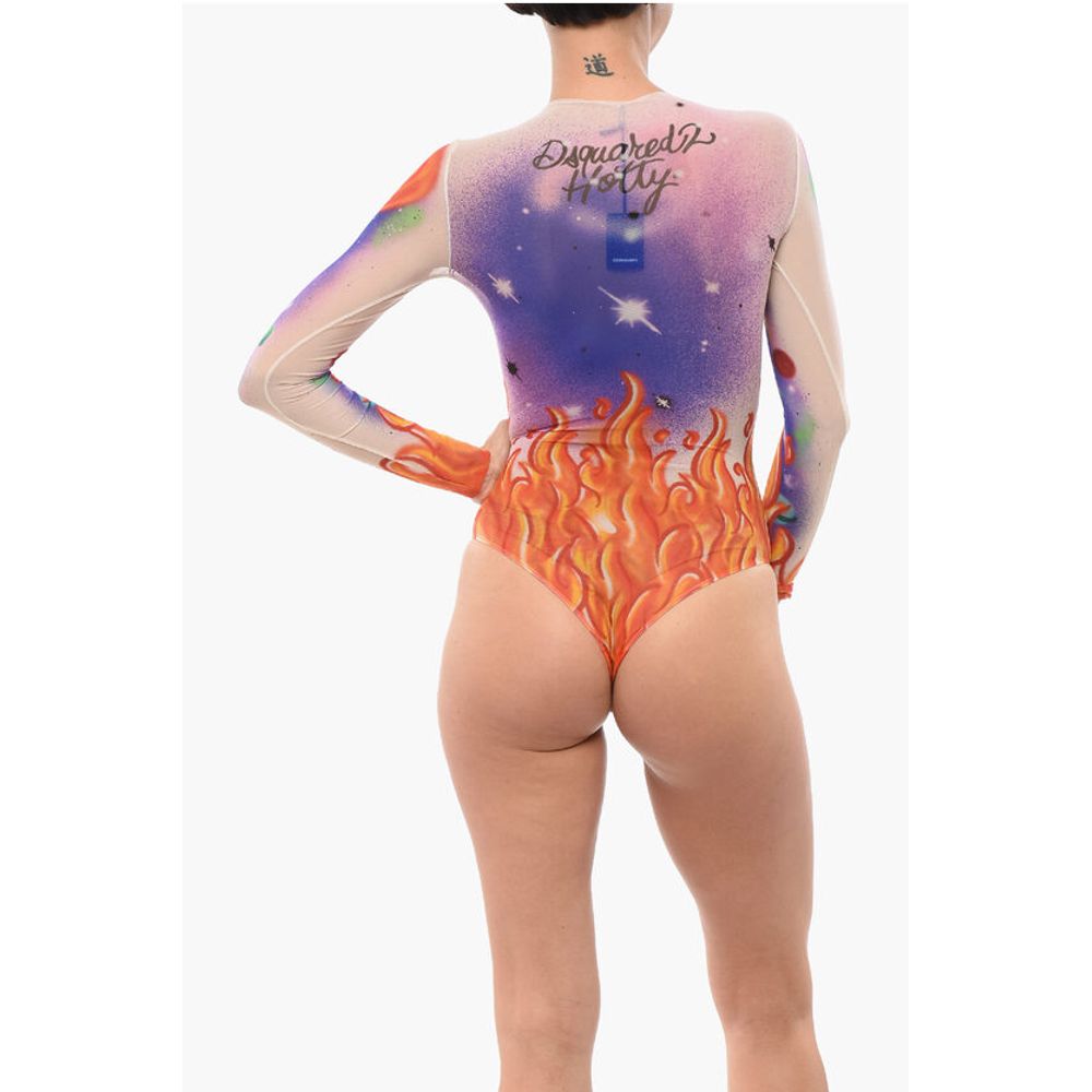 Graffiti Patterned Sheer Bodysuit
