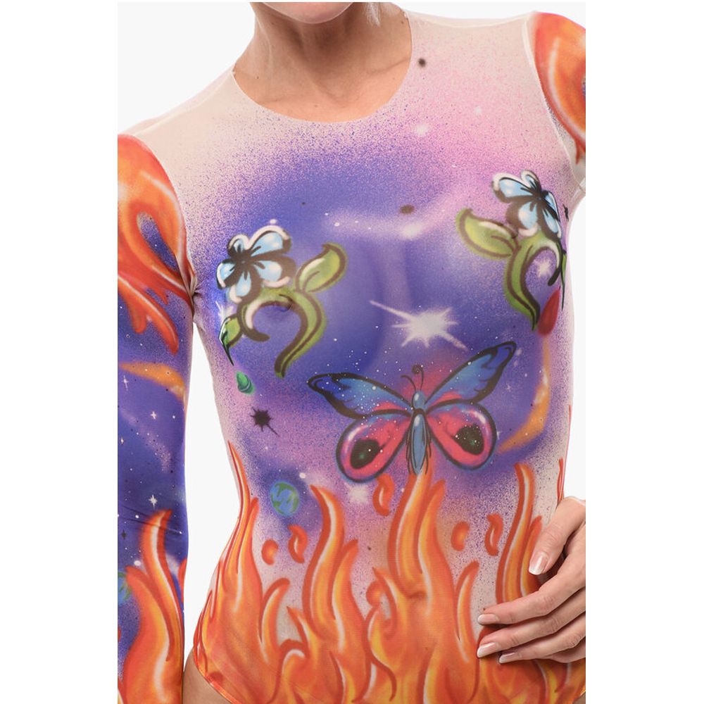 Graffiti Patterned Sheer Bodysuit